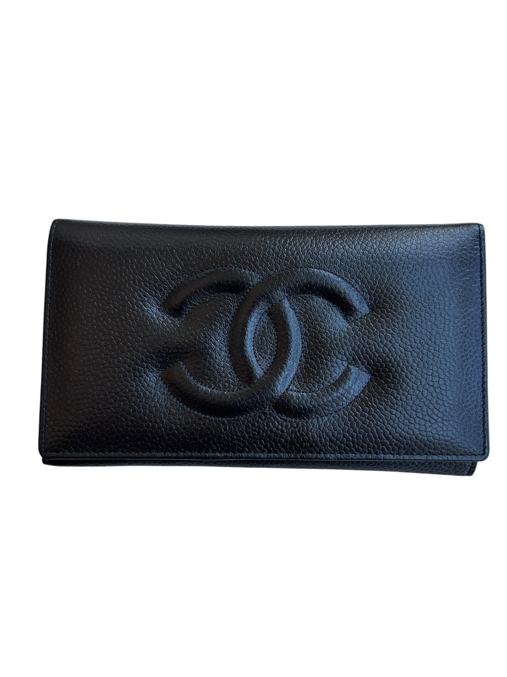 CHANEL Black Quilted Caviar Leather CC Flap Wallet